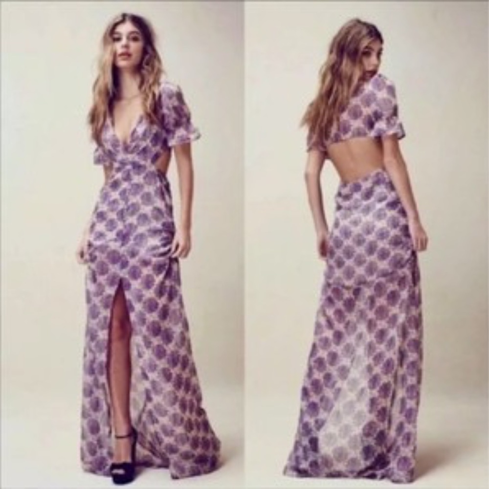 For Love & Lemons Clover Maxi Dress in Lilac Print M - Picture 11 of 11